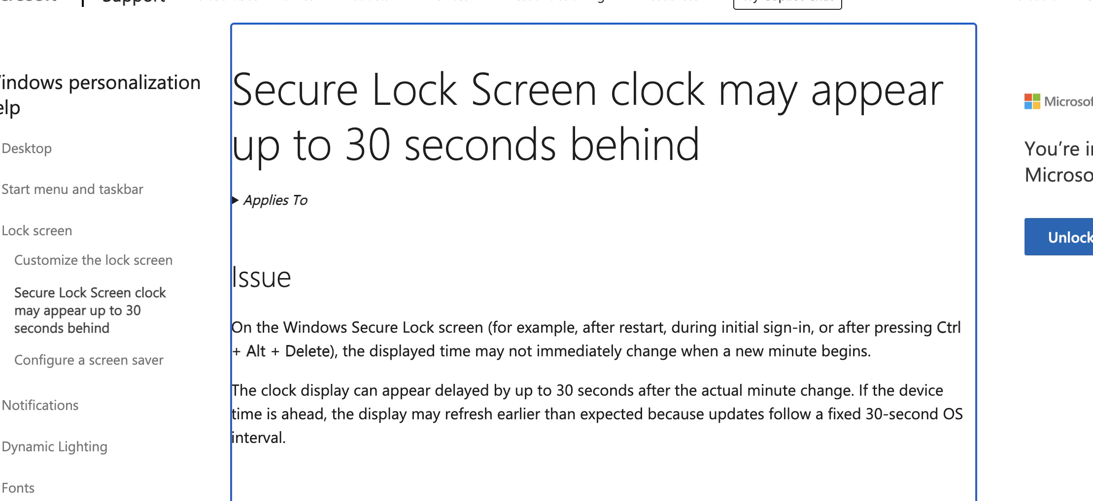 Windows lock screen clock can be up to 30s behind